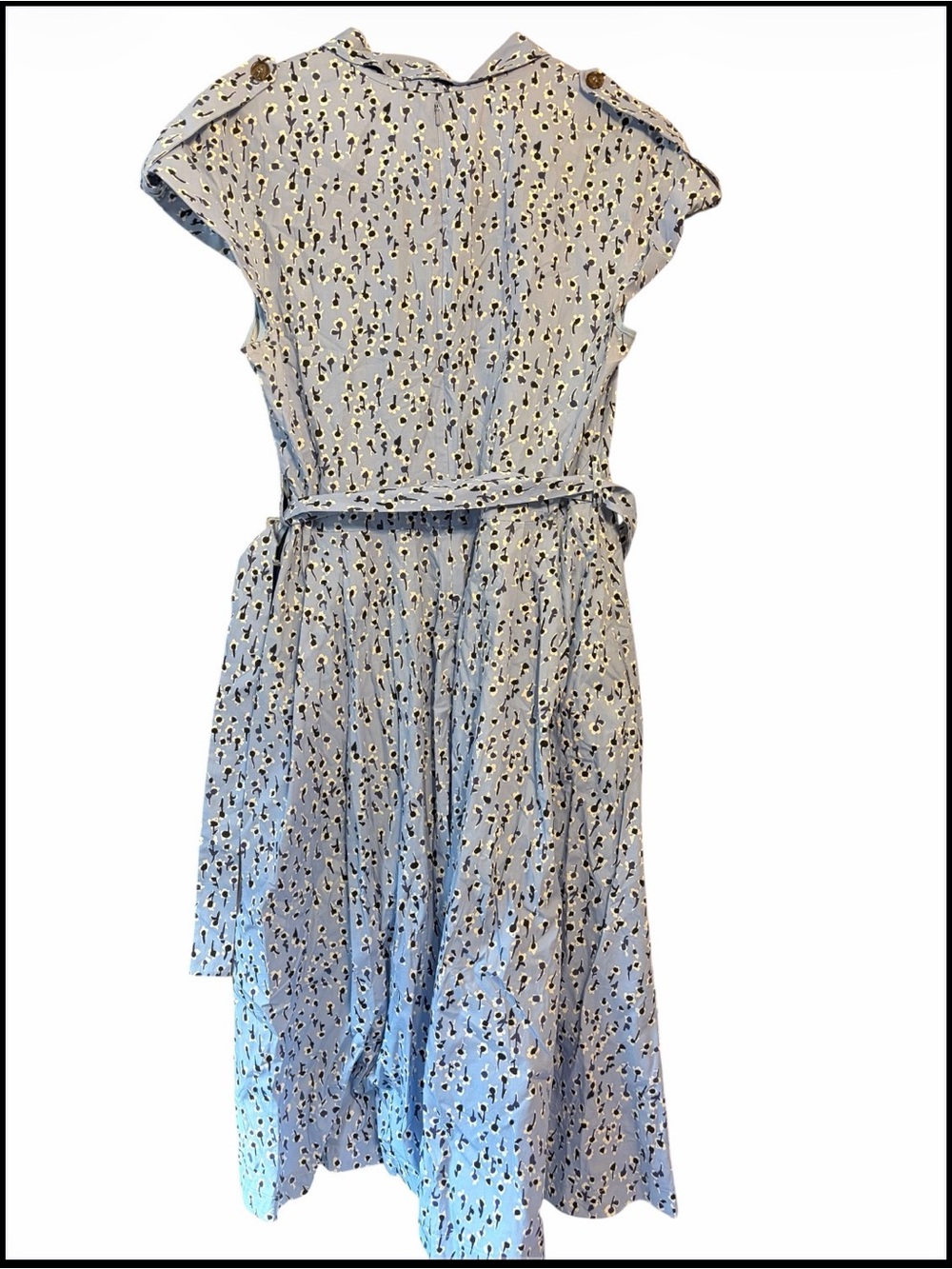 Lela Rose Blue Cotton Shirt Dress Pockets Belted Midi Cottagecore Celeb Size 12 - Picture 3 of 6
